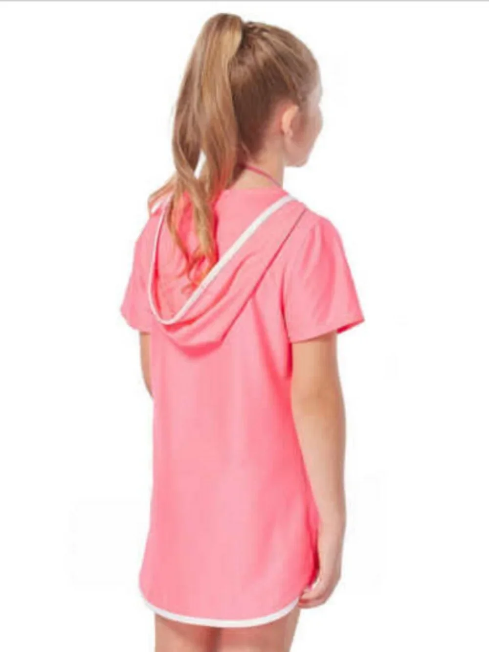 Free Country Youth Girl's Swim Sun Mesh Hooded Kangaroo Cover Up-COLOR PINK- S